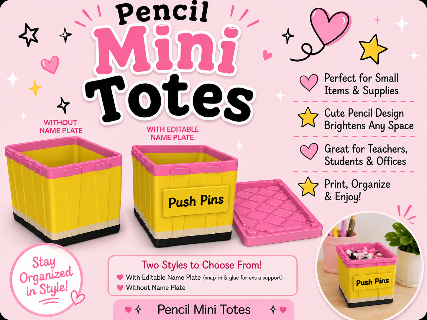 DIGITAL DOWNLOAD - PENCIL THEMED MINI TOTE WITH EDITABLE NAMEPLATE