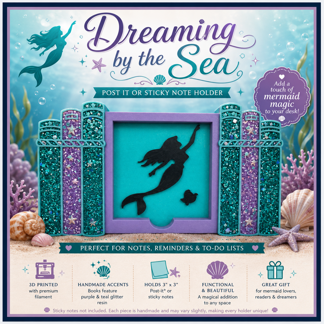 Dreaming by the Sea Post It Note Holder