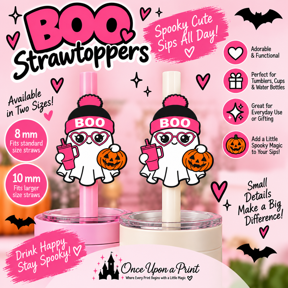 Boo Ghost Strawtoppers (8mm and 10mm)