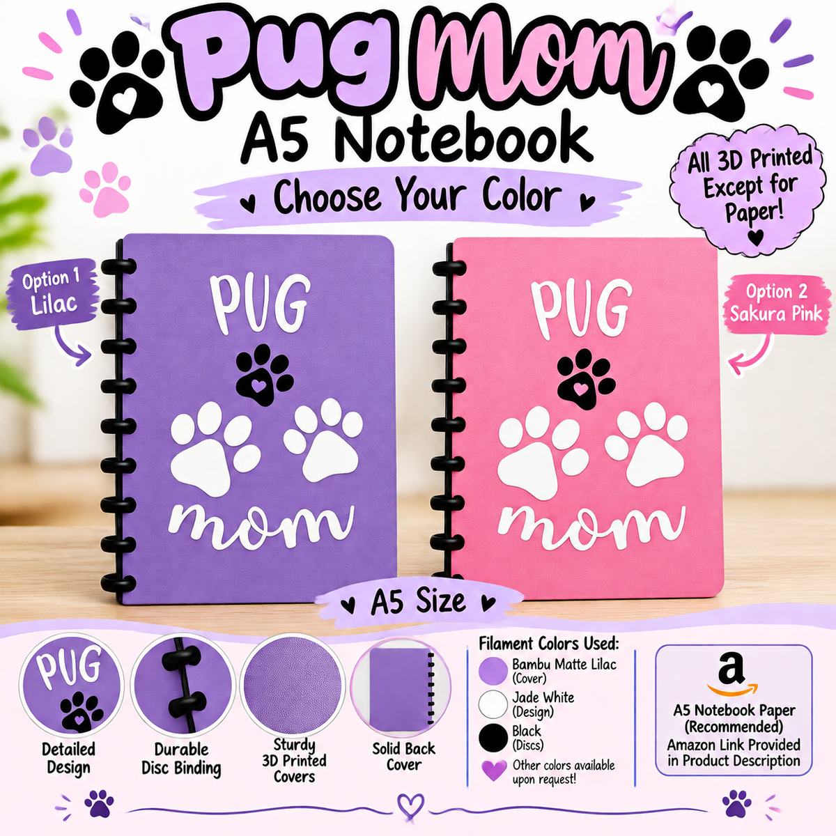 DIGITAL DOWNLOAD - PUG MOM A5 Notebook