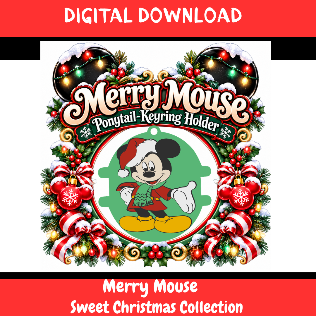 🎄🎄DIGITAL DOWNLOAD - MERRY MOUSE Ponytail-Keyring Holder