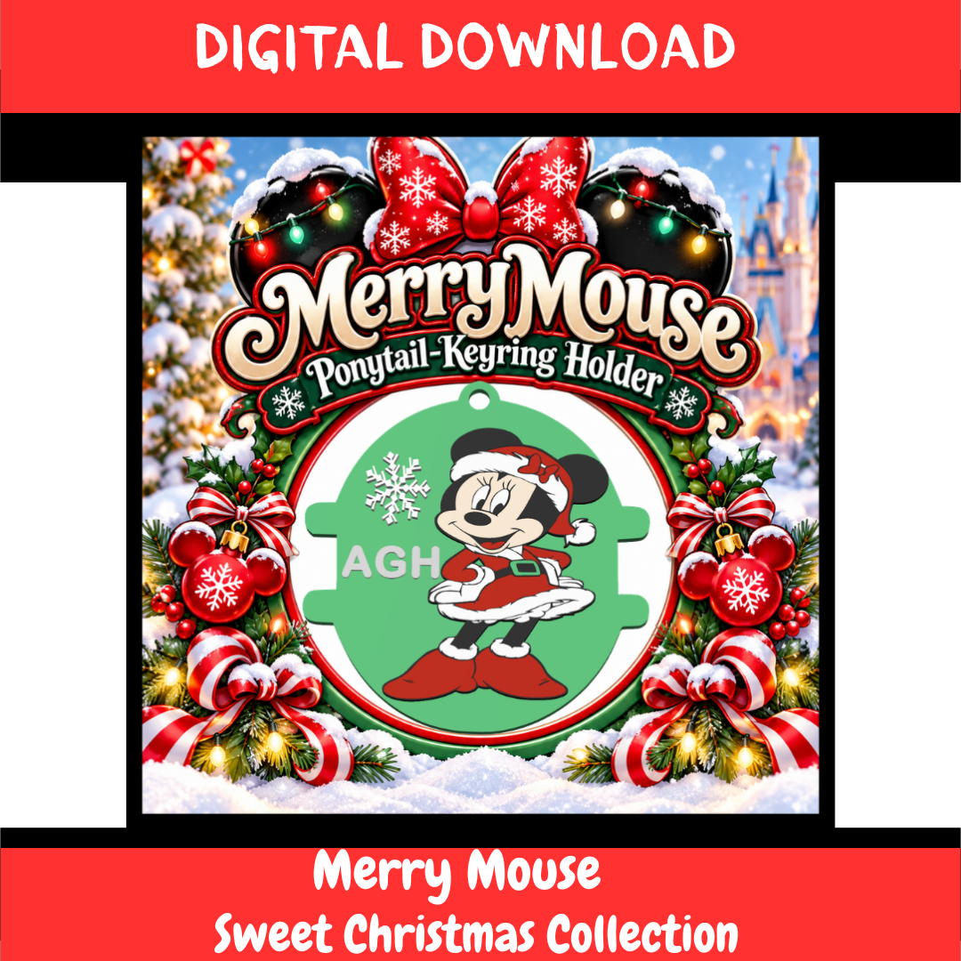 🎄🎄DIGITAL DOWNLOAD - MS MERRY MOUSE Ponytail-Keyring Holder