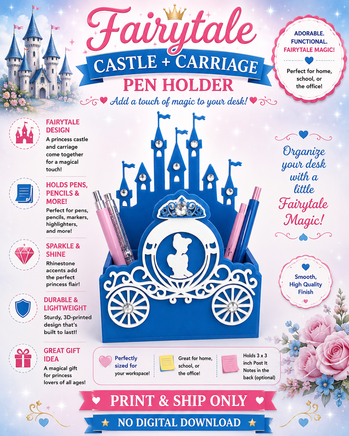 Fairytale Castle + Carriage Pen Holder