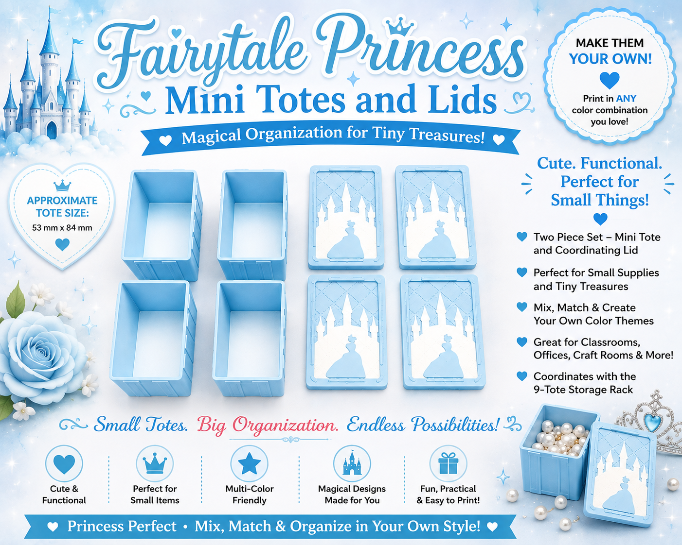 DIGITAL DOWNLOAD - Fairytale Princess Mini Totes & Lids