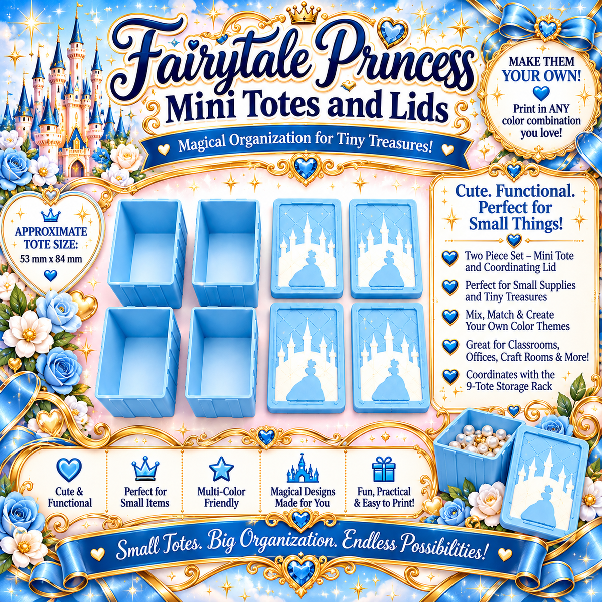 Fairytale Princess Mini Totes+Lids