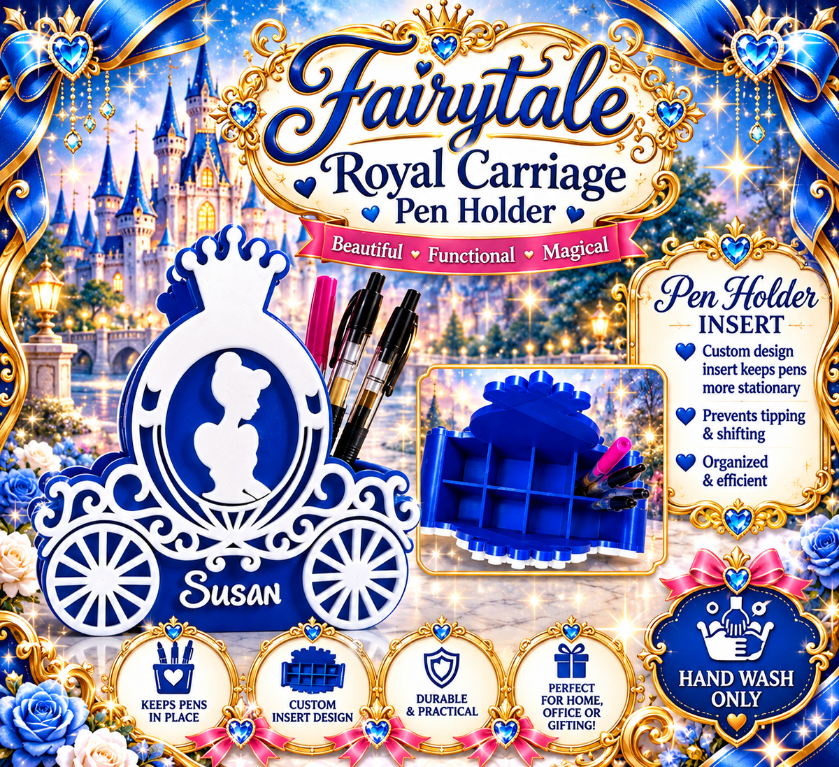 🩵🩵 Digital Download - Fairytale Royal Carriage (Pen Holder)