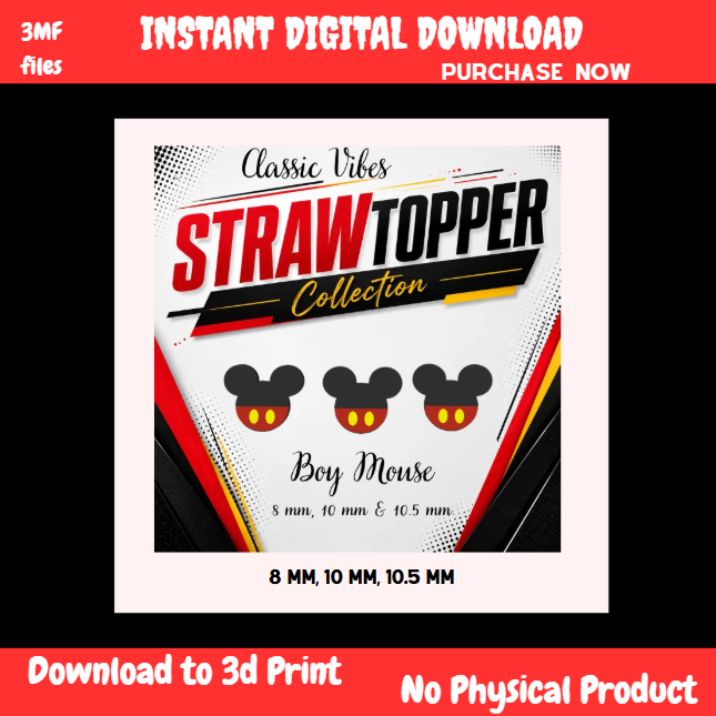 DIGITAL DOWNLOAD  Classic Vibes Boy Mouse Strawtopper