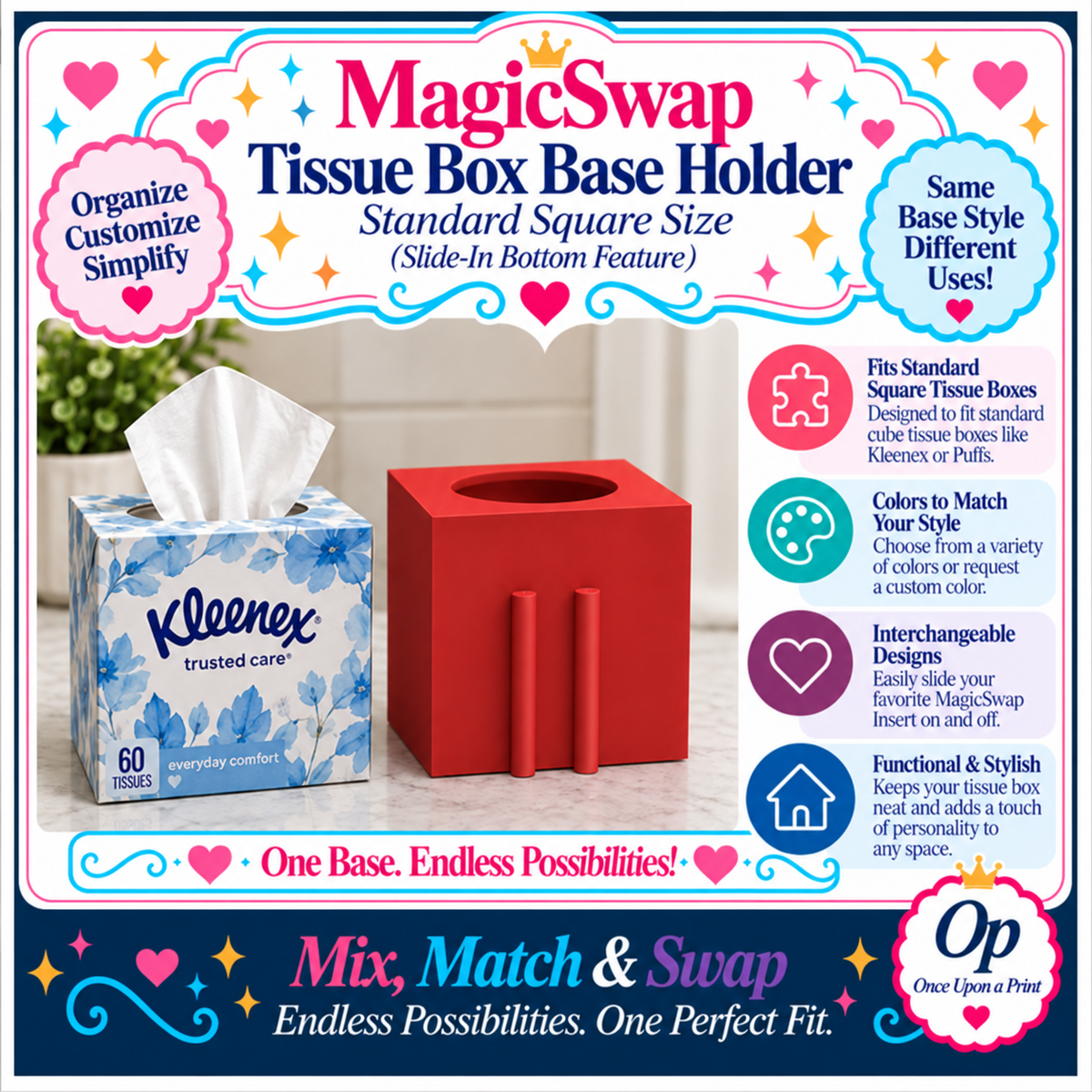 DIGITAL DOWNLOAD - Standard Square Tissue Box MagicSwap Base Holder